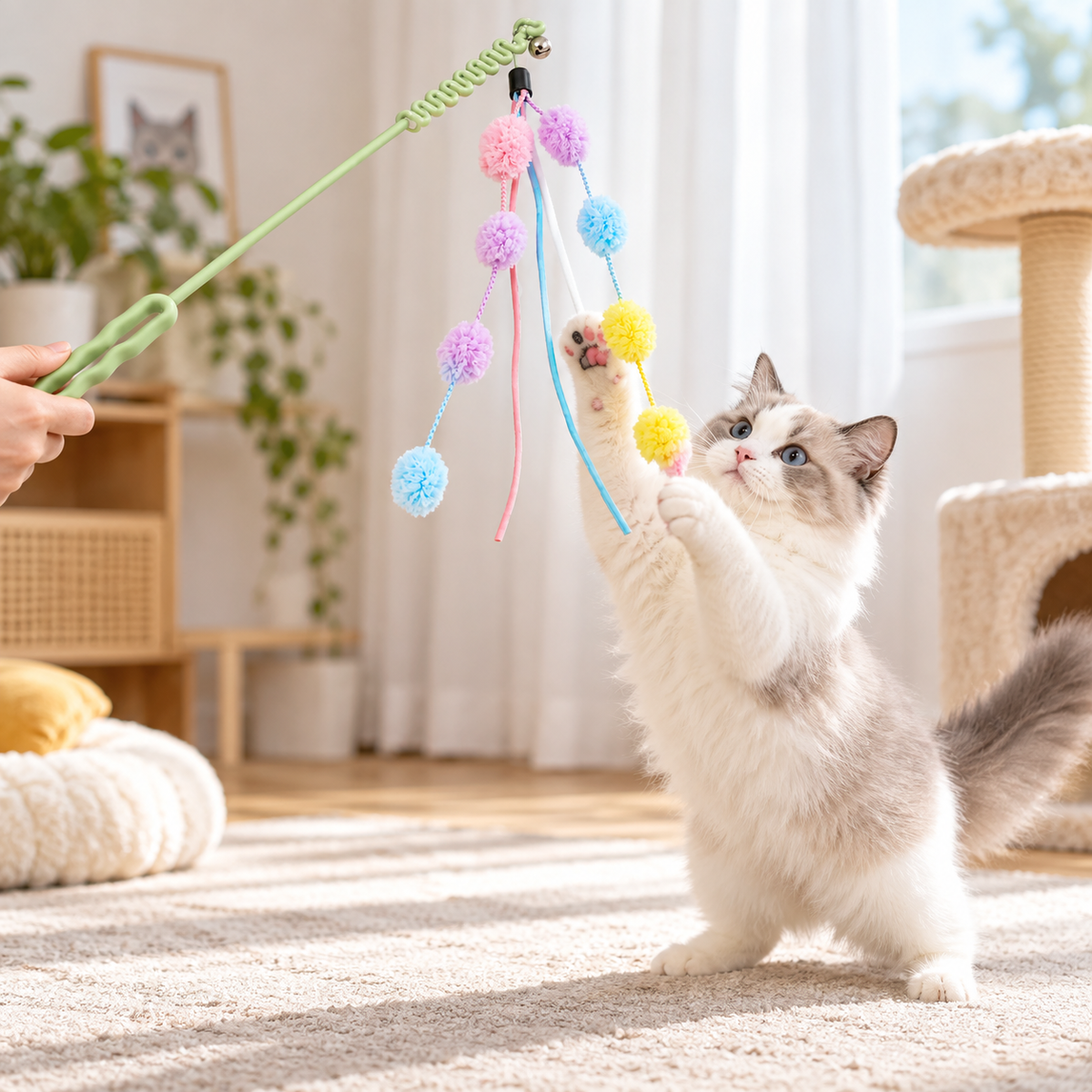 Wave-Style Catnip Ball Cat Teaser Wand